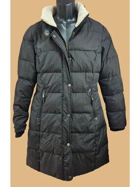 Lauren Ralph Lauren Womens Black Down Puffer Coat Medium W/ Faux Fur Hood